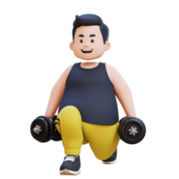 3D Plus Size Overweight obesse man Dumbbell Squats exercise png