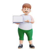 3d mais Tamanho excesso de peso personagem homem apresentando computador portátil png