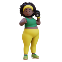 3D Plus Size Overweight african woman with Dumbbells giving thumbs up png