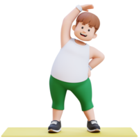 3D Plus Size Overweight character Man exercising on yoga mat png