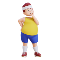 3D plus size overweight big man thoughtfully considering something. png