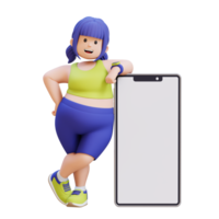 3D render plus size overweight woman Leaning on a Smartphone png