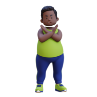 3D plus size overweight obesse african man in refusal pose png