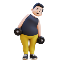 3D Plus Size Overweight obesse man Dumbbell Side Bend exercise png