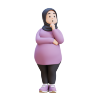 3D plus size overweight fat muslim woman think, Health and Wellness Concept png