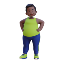 3D plus size overweight obesse african man in confident pose png