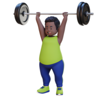 3D Plus Size Overweight obesse african man doing Overhead Press png