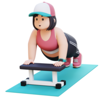 3D Plus Size Overweight girl Doing Incline Push Ups png