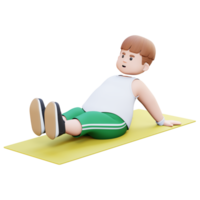 3D Plus Size Overweight character Man workout on a mat png