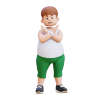 3D plus size overweight man character in refusal pose png