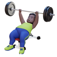 3D Plus Size Overweight obesse african man doing Incline Bench Press png