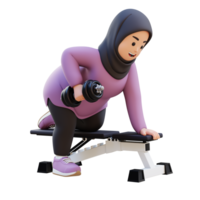 3D Plus Size Overweight muslim woman Doing Dumbbell Rows png