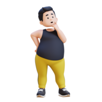 3D plus size overweight obesse man thoughtfully considering something. png