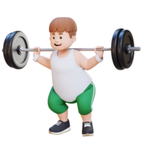 3D Plus Size Overweight Man character doing Barbell Squat Workout png