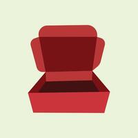 Minimalist flat illustration of red ring box with open lid, pastel green background. Suitable for wedding theme, proposal, gift or romantic graphic element in digital projects vector