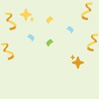 Colorful confetti flat illustration with spiral ribbons, stars and pastel green background. Perfect for party themes, greetings, invitations or design decorative elements. vector