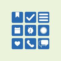 Set Of 9 Simple Apps Icons. Can Be Found Such Elements As Reminder, Alert, Reminder And More. technology icon ui set. Icons bookmark, calendar, approve, phone, heart, like, etc vector