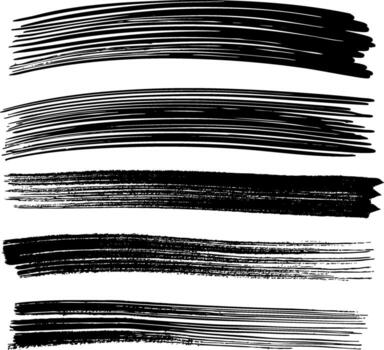 A set of hand-drawn brush strokes with a curved, dynamic shape. vector