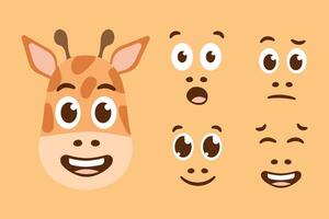 Set of Emoji Giraffe. Muzzles Constructor of emotions with different eyes and mouth shapes elements. Head Cute animal expressions. Children Character of zoo, pet store. Flat style. illustration vector