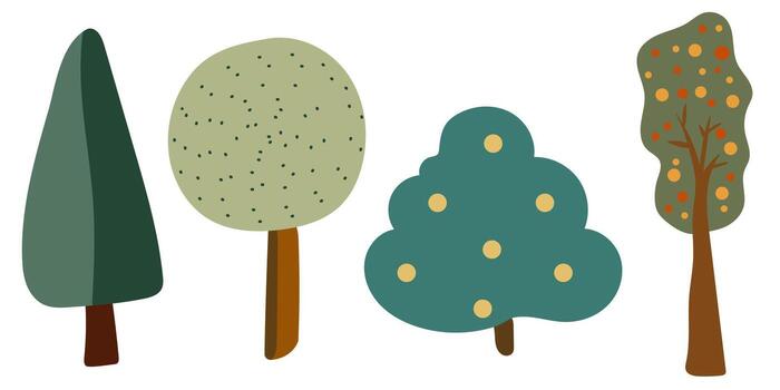 Set of simple trees. Minimalistic design of forest. vector