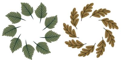 Set of leaf wreaths. Round frames with autumn leaves. vector