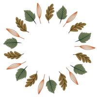 Set of autumn wreath with leaves. Vintage botanical round frame. vector