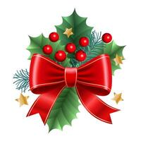 Christmas holly and red bow vector