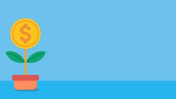 Blue flat design background with money coin tree. illustrations in flat design style vector