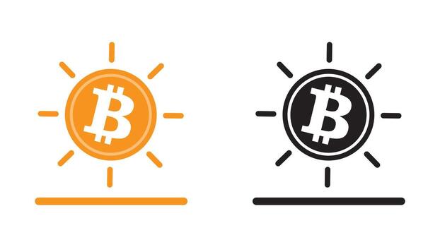 Bitcoin crypto currency icon with two variations, colored and black and white. illustration in flat design style vector