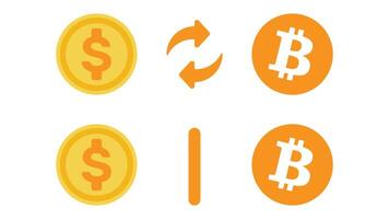 Dollar to bitcoin currency exchange flat icon, dollar and bitcoin comparison. illustration in flat design style vector