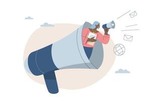 Person in a megaphone for communication vector