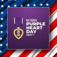 Purple Heart medal with flag background vector