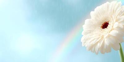 White Gerbera Daisy Rain Rainbow Background photo