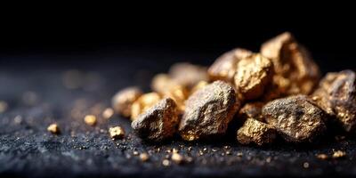 Gold Nugget Pile Dark Background Closeup Photo