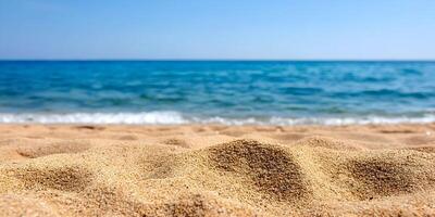 Closeup Beach Sand Texture Blue Ocean Background Summer Vacation photo