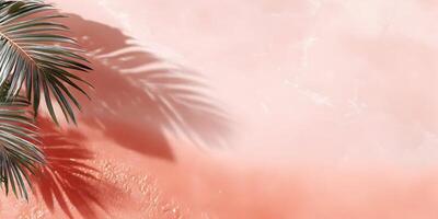 Palm Leaf Shadow on Coral Pink and White Textured Background photo