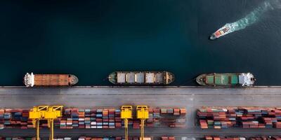 Aerial View Cargo Ships Container Terminal Port photo