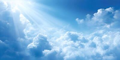 Daytime sky showing clear blue color with fluffy cloud formations photo