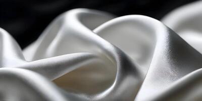 Closeup of White Satin Fabric Draped Softly Elegant Texture Background photo