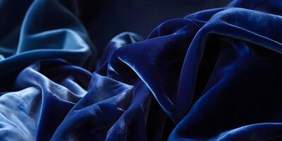 Dark Blue Velvet Fabric Draped Texture Luxurious Soft Material Close Up Photography photo