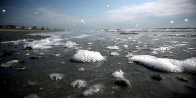 Ocean Waves Foam Close Up Sea Bubbles Sandy Beach photo