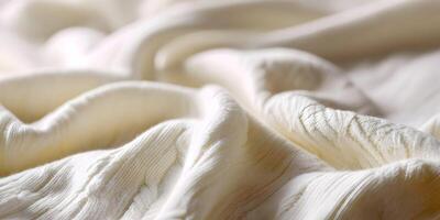 Close up of cream knitted fabric texture with soft knitwear background photo