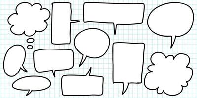 Hand Drawn Comic Speech Bubbles on Graph Paper Background. vector