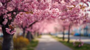 A Road Adorned With Blooming Cherry Trees photo