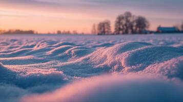 A Snowy Landscape At Sunset With A Soft Glow photo