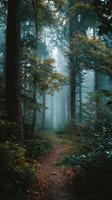 A Subtle Mist On An Autumn Forest Trail photo
