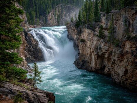 A Striking Waterfall With A Steep Drop In A Gorge photo
