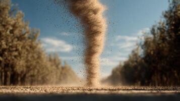 An Intense Whirlwind Forms in an Open Forest Area photo