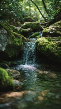 An Enchanting And Peaceful Cascade In The Woods photo