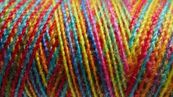 Close-Up of Colorful Multicolored Yarn Threads in Textile Crafting Environment Showing Detailed Texture video
